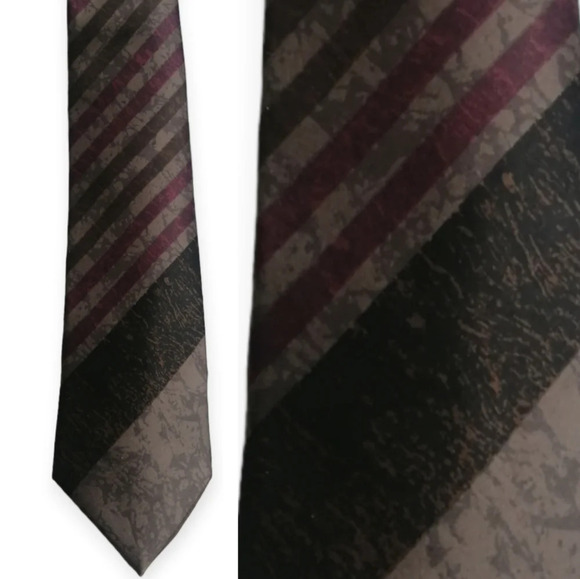 Lanvin Paris 100% Silk Striped Tie in Brown, Tan, Purple, and Black - Picture 1 of 14